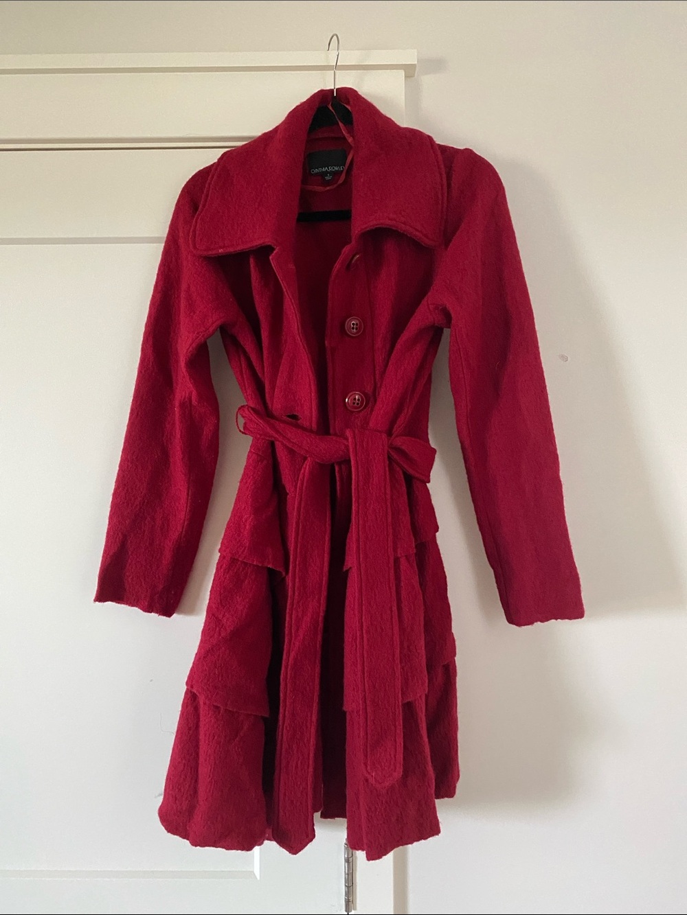 Cynthia Rowley Red 100% Wool Boiled Knit Pea Coat Jacket L